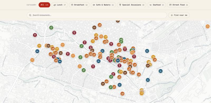 The Cuenca Eats map of Cuenca restaurants, pinned by category