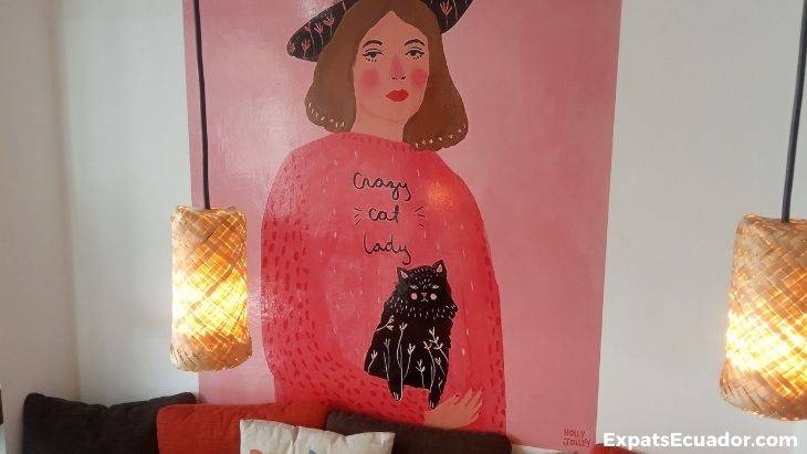 Crazy Cat Lady at La Gata Cafe Cuenca Ecuador
