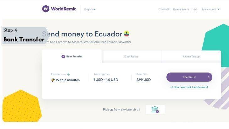 Ecuador WorldRemit - Step 4 - Bank Transfer