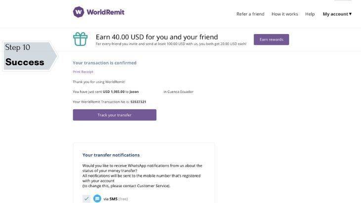 Ecuador WorldRemit - Step 10 - Success