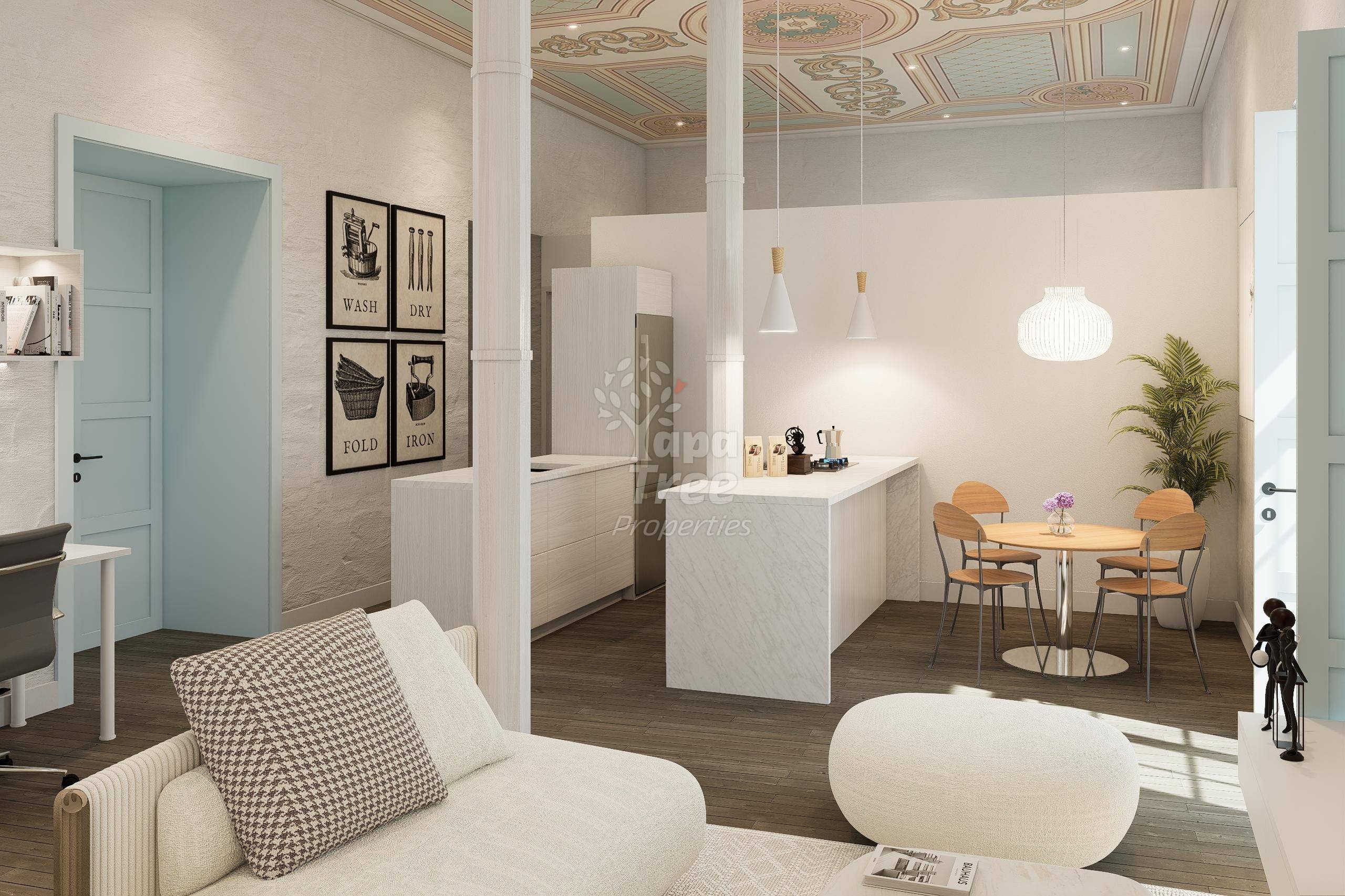living room with high ceilings