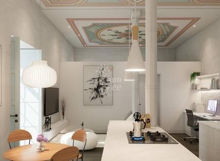 kitchen with heritage ceiling