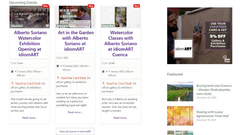 YapaTree New Website Features Venue Events